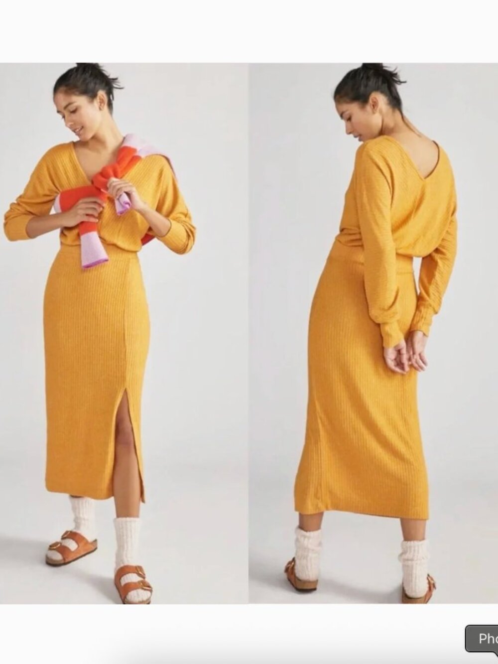 Daily Practice by Anthropologie Barre Midi Dress Honey Gold Yellow Ribbed Med